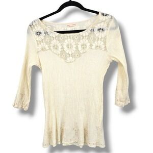 Realtree Girls Lace Top‎ Bohemian Peasant Blouse Crochet Cream M